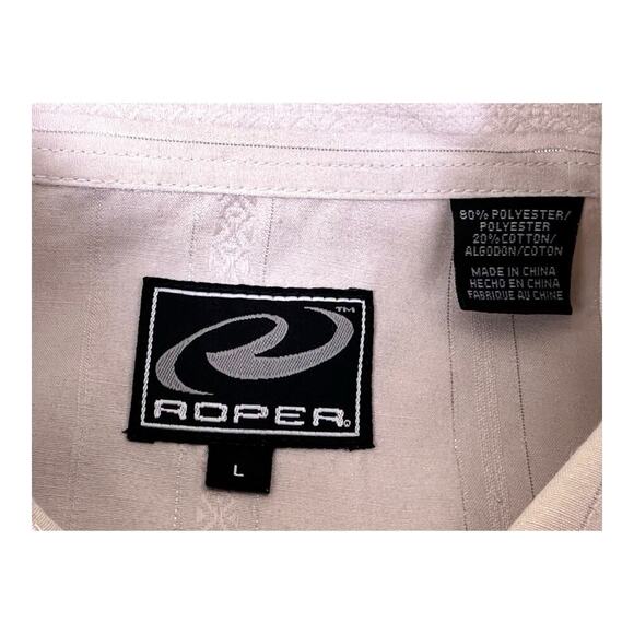 Roper Pearl Snap Shirt Mens Large Cream White 2 Pocket Western Cowboy Rodeo - Picture 16 of 16